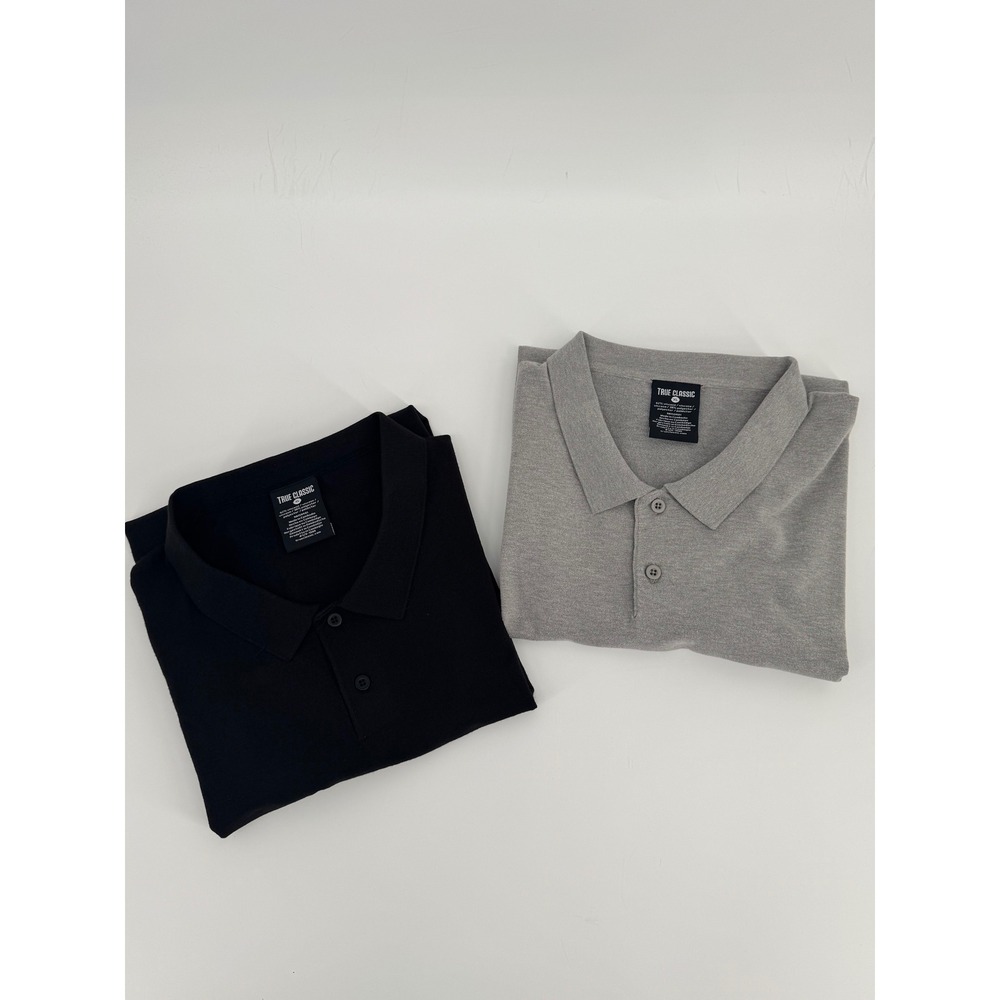 True Classic Mens Knit Polo Shirt 2 Pack Black Gray XL Short Sleeve Viscose